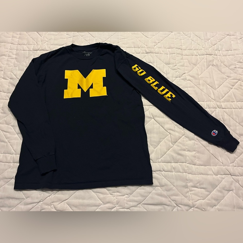 Champion University of Michigan Navy Long Sleeve with Yellow Graphic Go Blue on